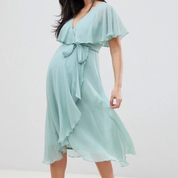 knee length dresses for ladies Wrap Flounce Midi Dress main image 0